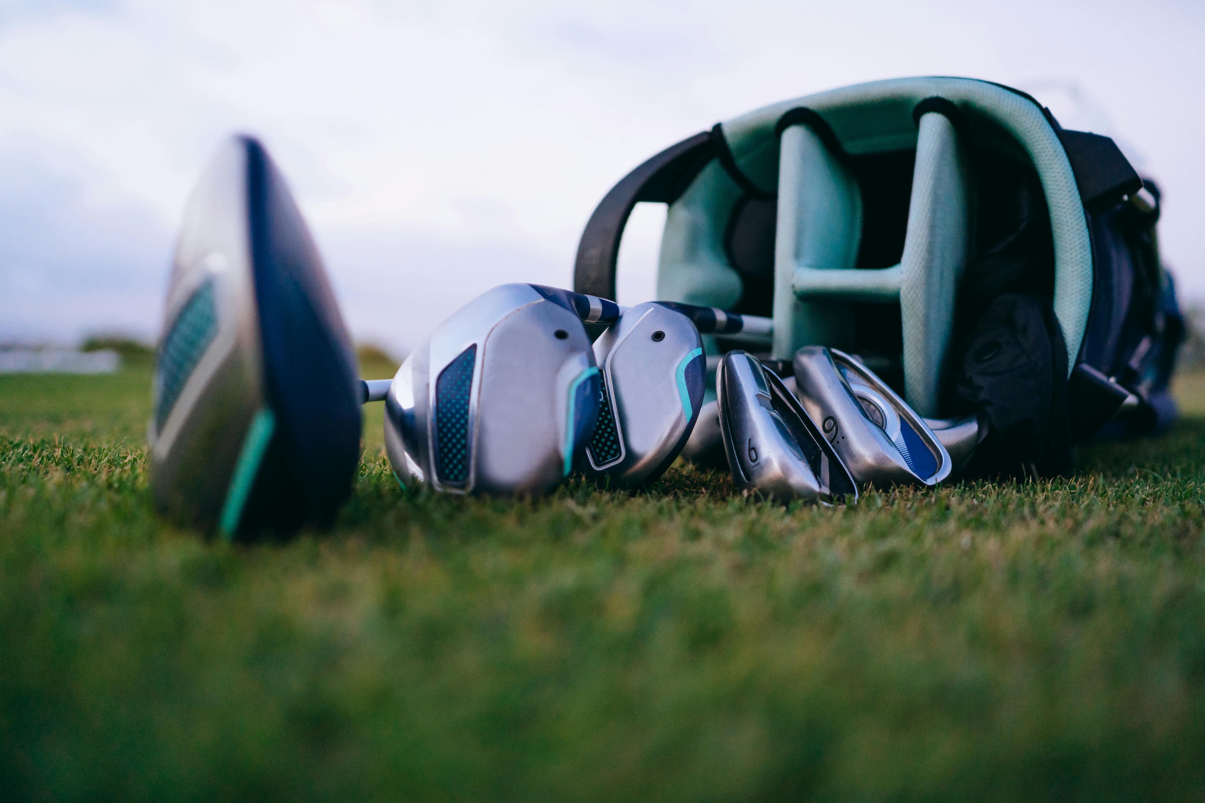 Golf clubs on a golf course